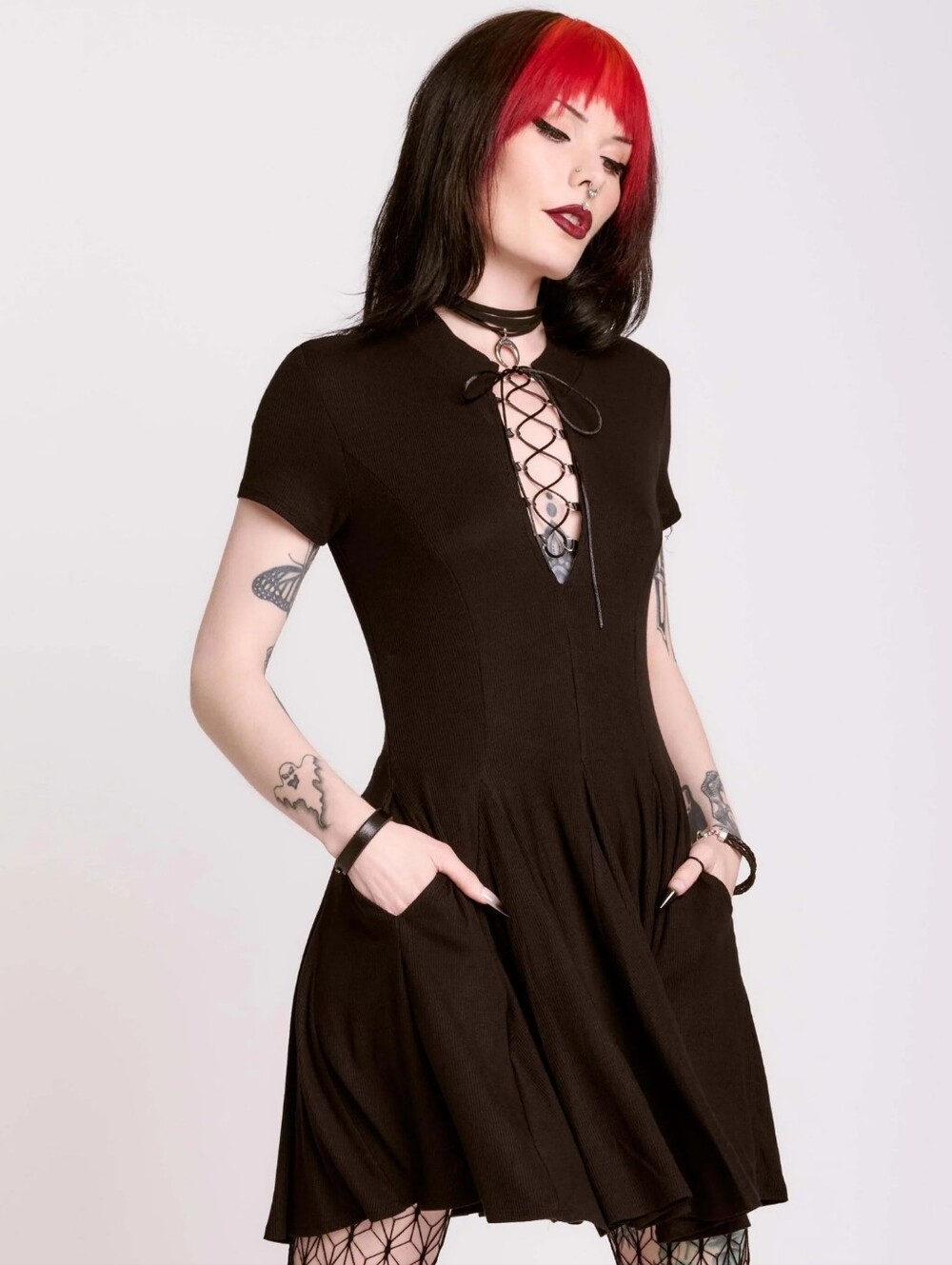 2X Midnight Hour Lace Up Skater Dress - Picture 6 of 8